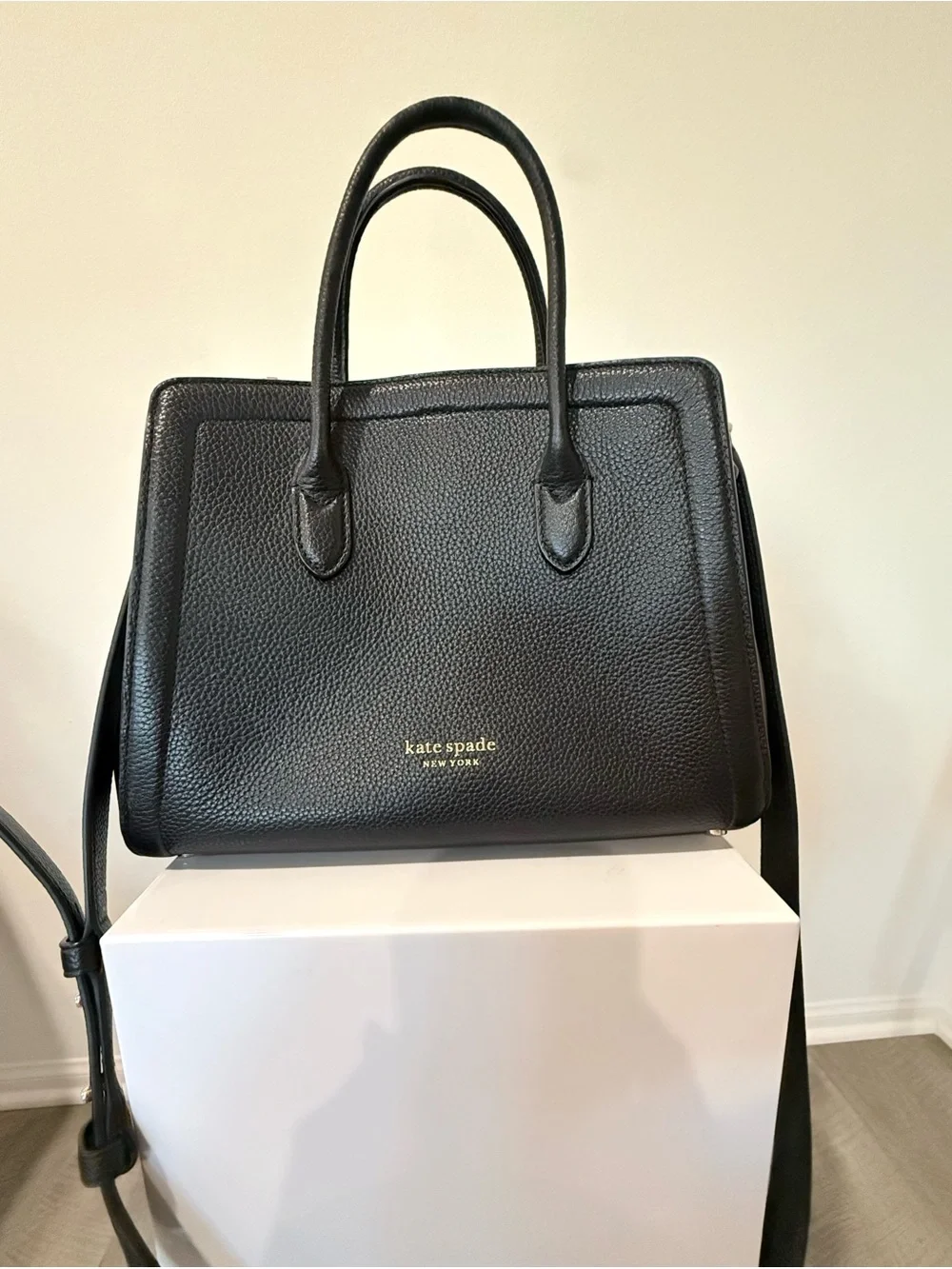 kate spade black pebbled leather top-handle satchel